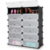 12-cube portable plastic shoe rack in black with transparent doors, ideal for stylish and organized storage solutions.