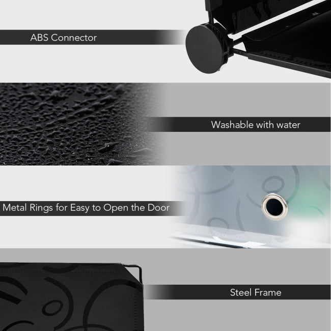 Close-up of the ABS connector and steel frame of the 12-cube DIY portable plastic shoe rack in black, designed for.