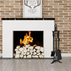 5-piece rustic wrought iron fireplace tools set with a modern design, including a fire clamp, brush, and shovel.
