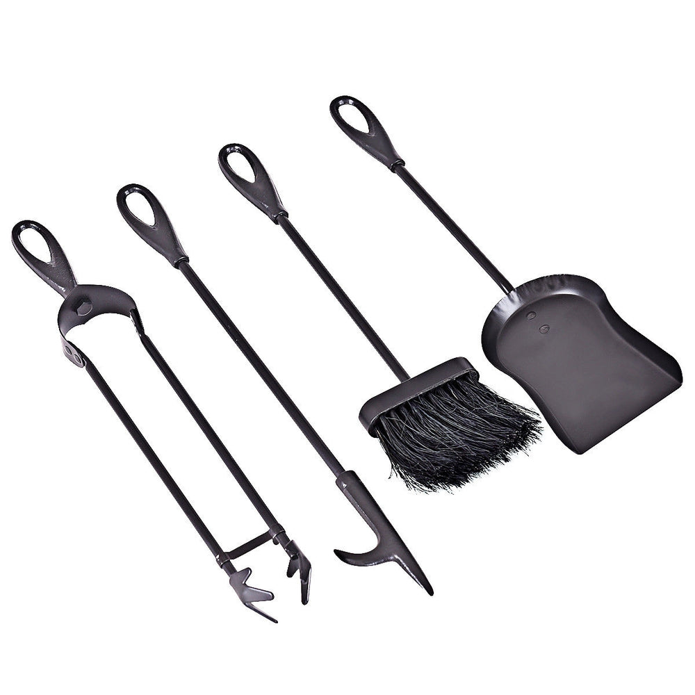 5-piece rustic heavy-duty wrought iron fireplace tools set including a fire clamp, hook, brush, and shovel for stylish.