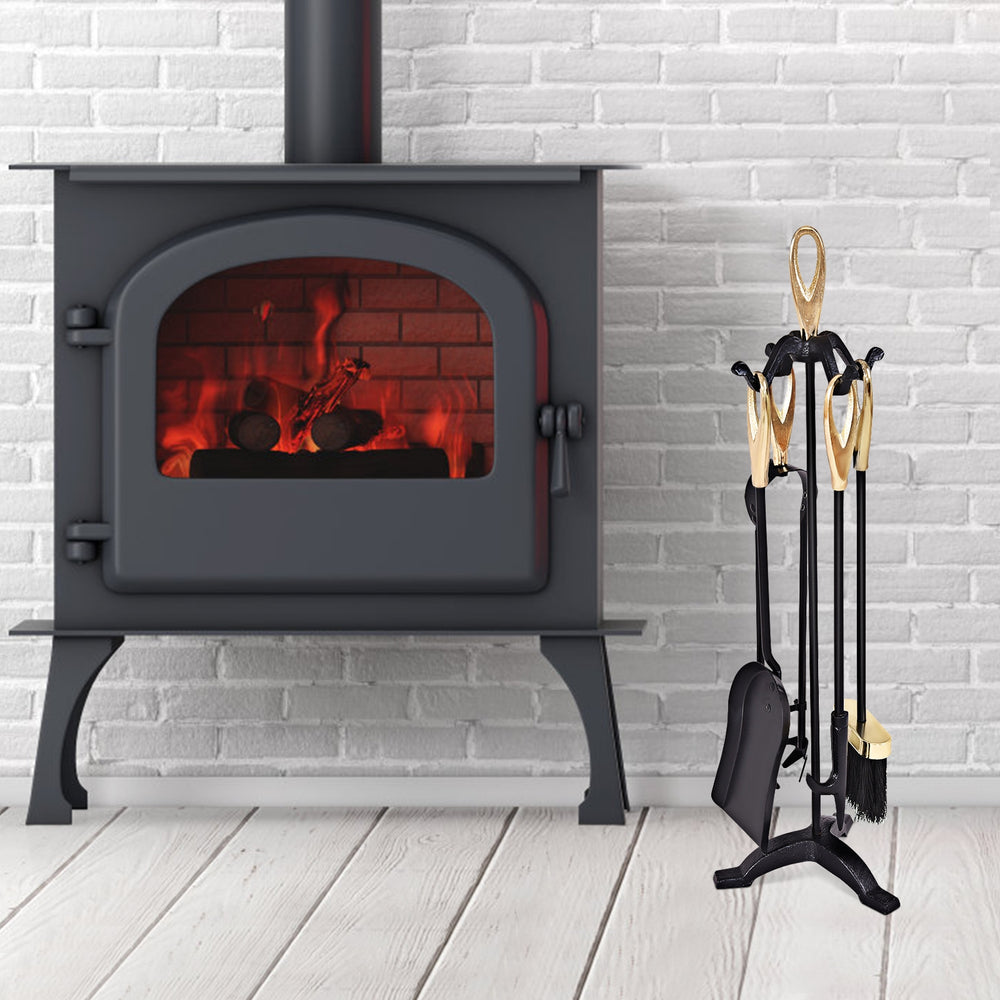 5 Pieces Stylish Gold Iron Fireplace Tools Set - Gallery View 1 of 14