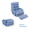 Folding lazy floor chair sofa in blue with armrests, dimensions shown, ideal for living room or dorm use.