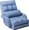 Folding lazy floor chair in blue with armrests and detachable pillow, perfect for living rooms or dorms.