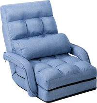 Folding lazy floor chair in blue with armrests and detachable pillow, perfect for living rooms or dorms.