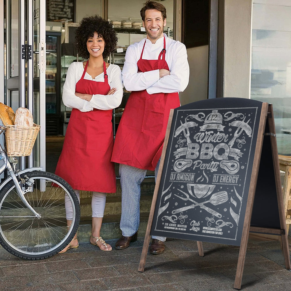 40-inch wood A-frame sidewalk chalkboard sign with double-sided design for versatile advertising and announcements.