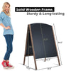 A-Frame chalkboard sign with solid wooden frame, double-sided design, ideal for sidewalk advertising and announcements.
