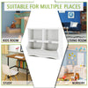 Kids storage unit in white with four divided shelves, ideal for organizing toys and books in various rooms.