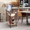 17-inch wooden globe liquor bottle rack with wheels, featuring an old world map design for stylish wine storage.