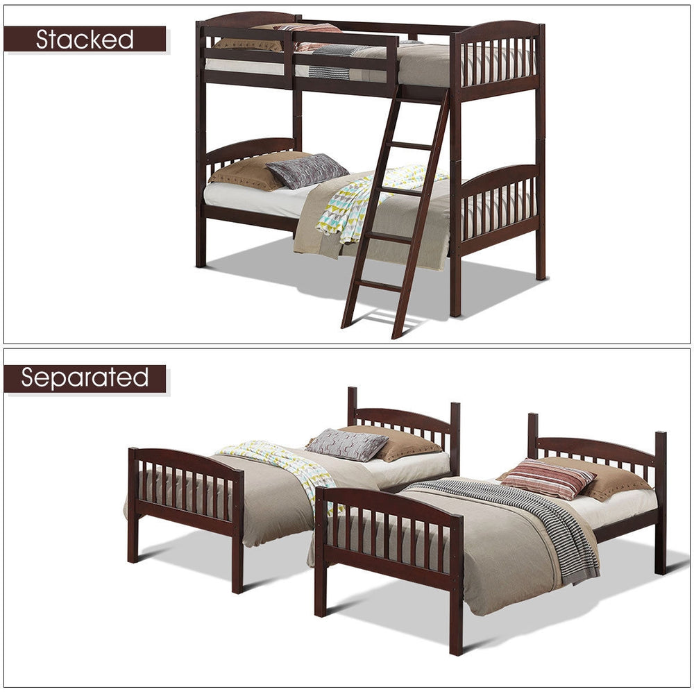 Costway Hardwood Twin Bunk Beds with Inclined Ladder and Safety Guardrails New