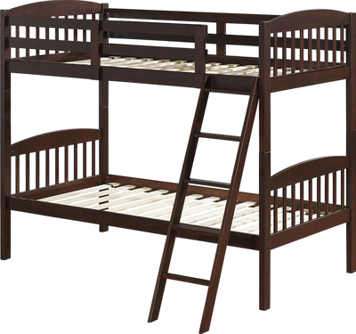 Costway Hardwood Twin Bunk Beds with Inclined Ladder and Safety Guardrails New