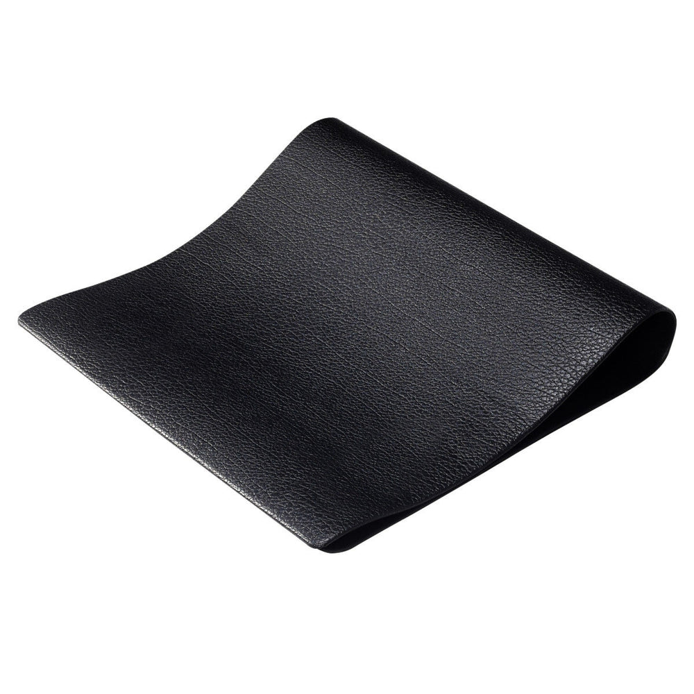 Black high-density PVC equipment mat, 47 x 24 x 0.3 inches, ideal for gym use, protects floors and reduces noise.