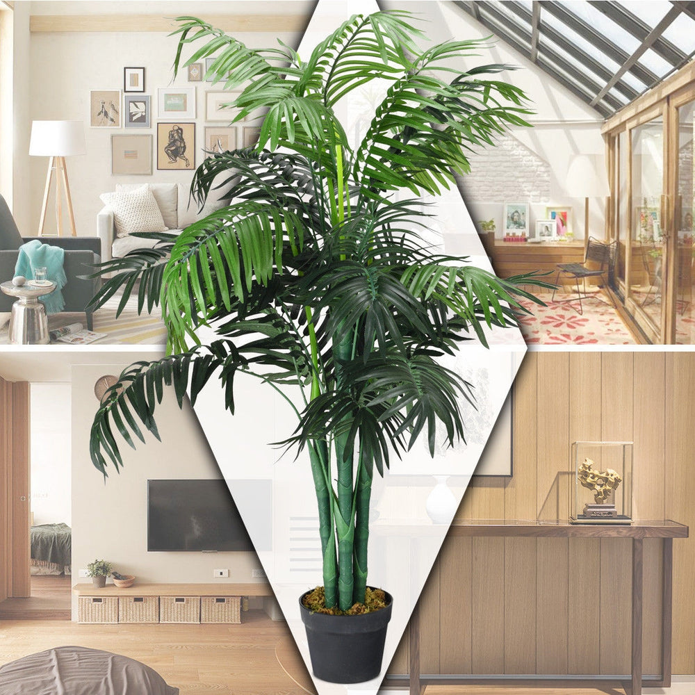 3.5 feet artificial Areca palm tree showcasing thick trunks and layered leaves, ideal for enhancing any living space.