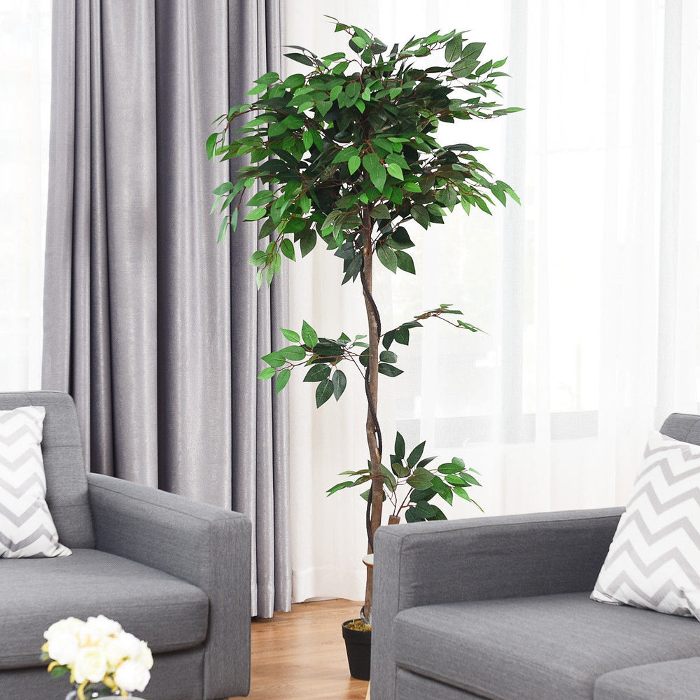 5.5 feet artificial ficus silk tree with realistic leaves and wood trunks, perfect for home or office decor.