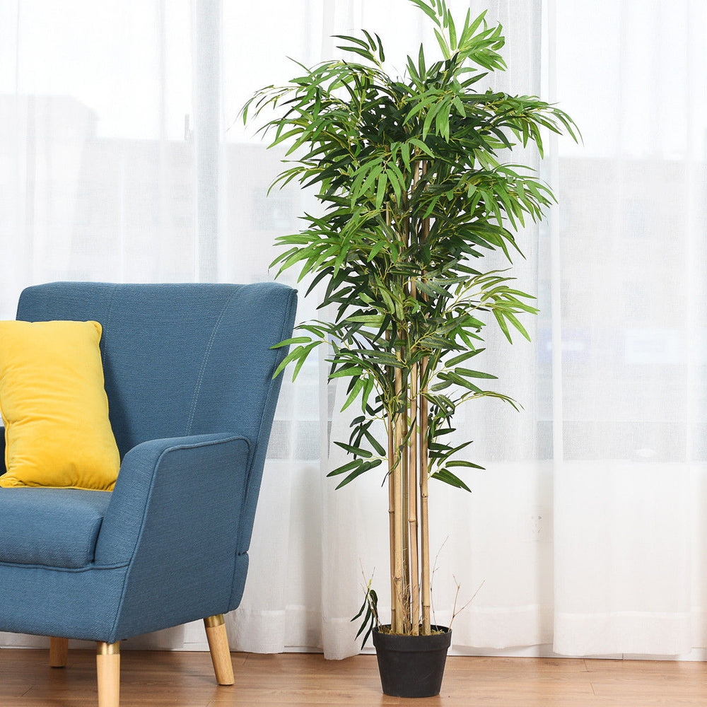 5-foot artificial bamboo silk tree in a black pot, perfect for indoor or outdoor decoration, adds a natural touch to.