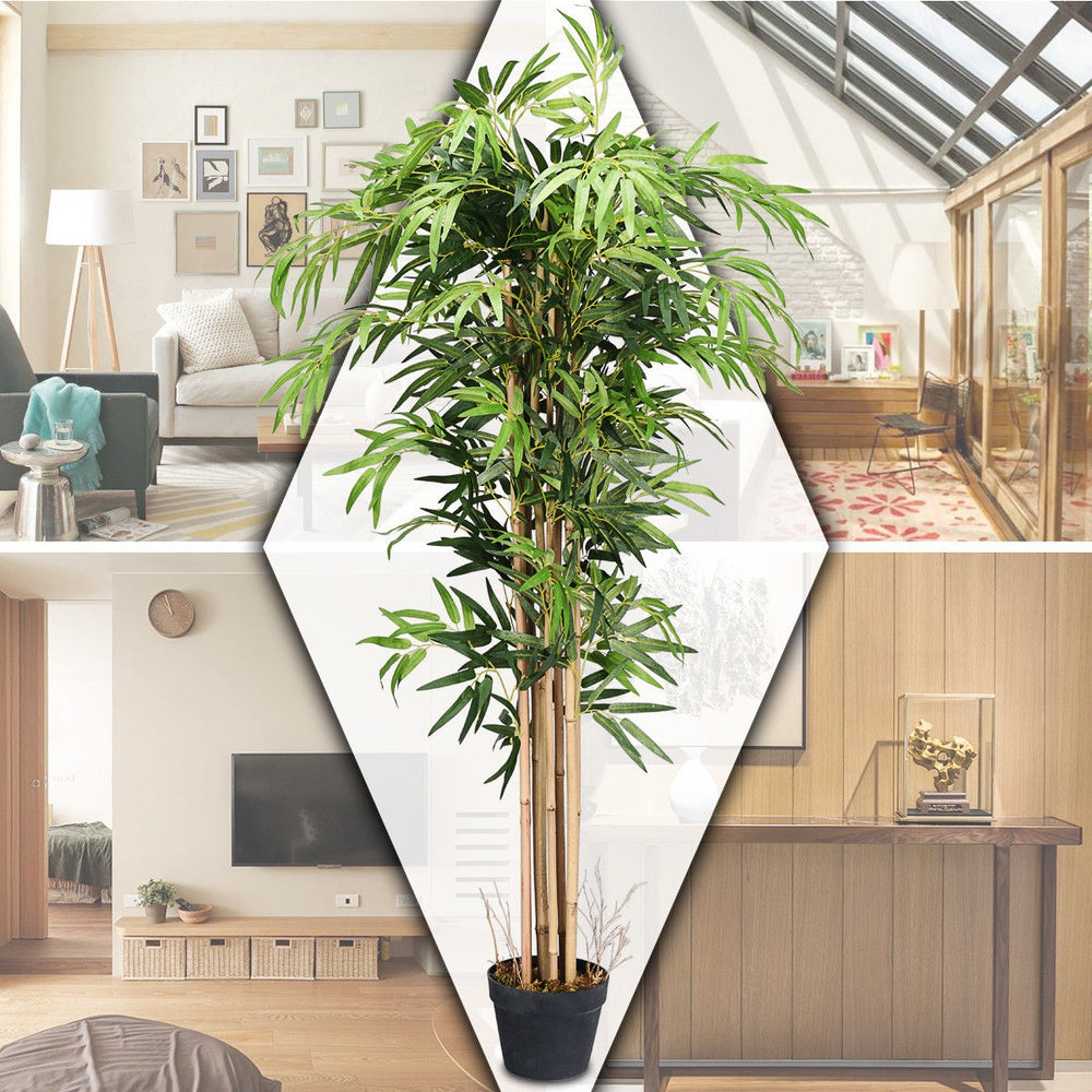 5-foot artificial bamboo silk tree with 8 trunks and 1095 leaves, perfect for indoor or outdoor decorative use.