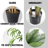 Close-up of the 5-foot artificial bamboo silk tree with a cement base and moss in a black plastic pot for.