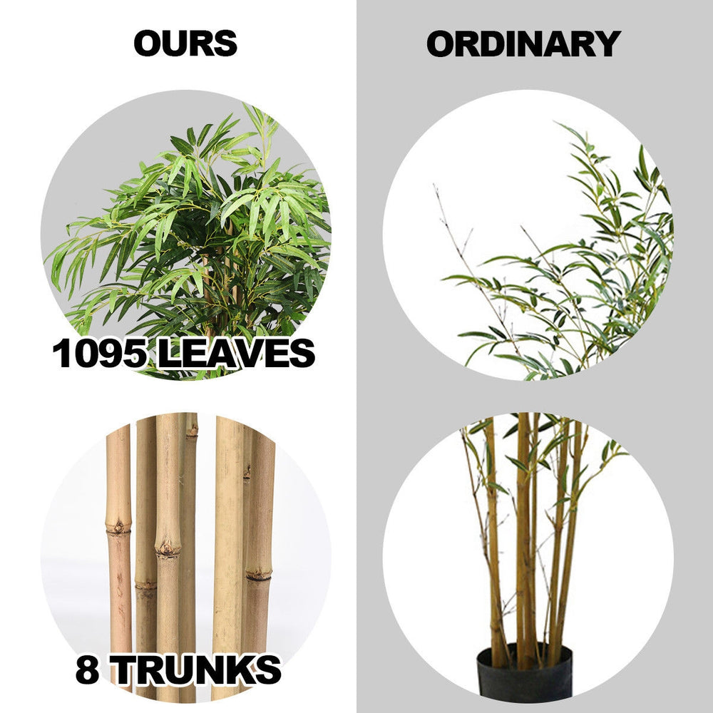 5-foot artificial bamboo silk tree with 1095 leaves and 8 trunks, perfect for indoor-outdoor decoration.