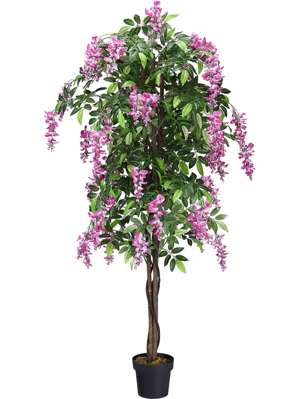 6-feet artificial wisteria tree with pink flowers, adjustable branches, and a cement base, perfect for indoor or.