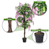 6-feet artificial wisteria tree with pink flowers, cement base, and adjustable branches for indoor-outdoor decor.
