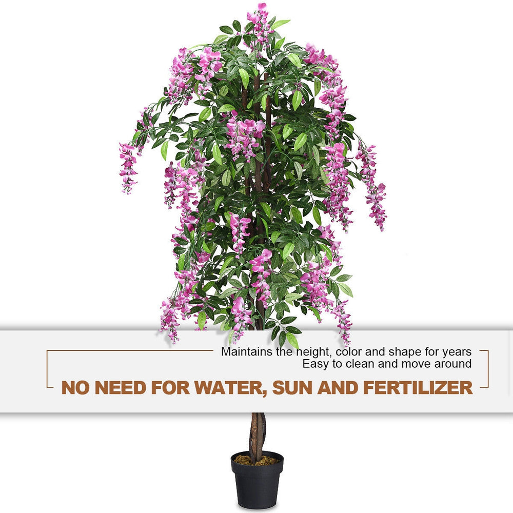 6-feet artificial wisteria tree with pink flowers and 1260 leaves, perfect for indoor or outdoor decoration without.