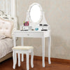 3 Drawers Lighted Mirror Vanity Dressing Table Stool Set-White - Gallery View 1 of 10