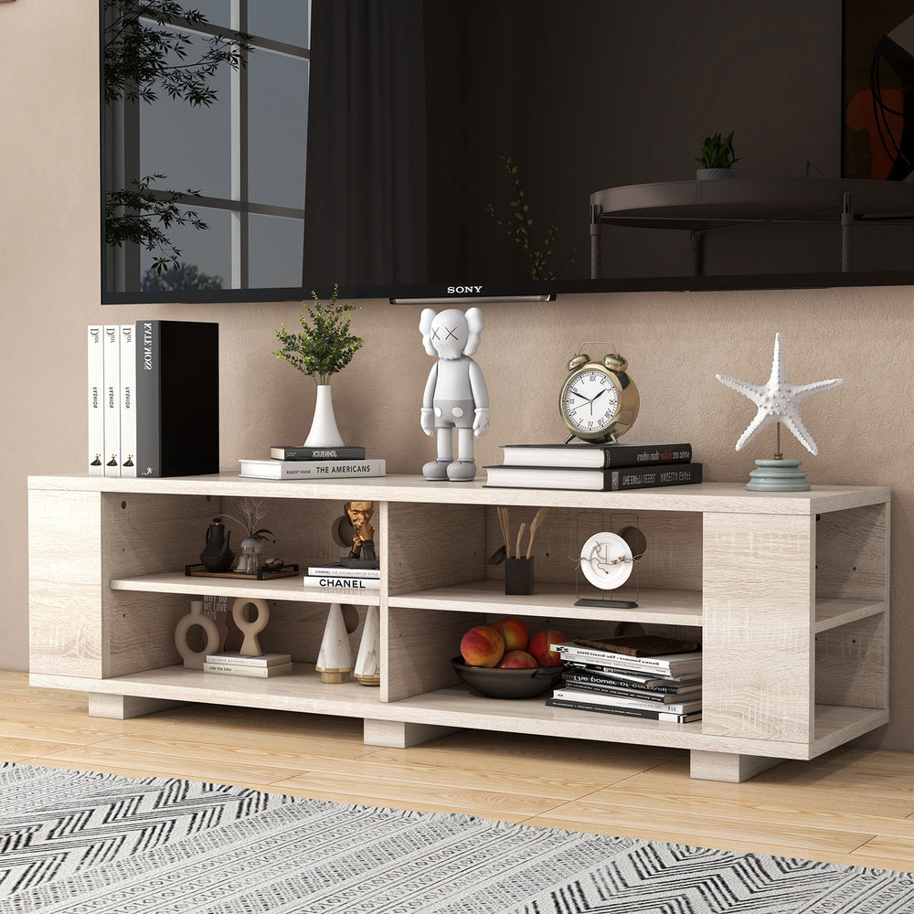 59 Inch Console Storage Entertainment Media Wood TV Stand-Oak - Gallery View 1 of 11