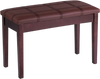 Side view of the brown solid wood piano bench with PU leather seat, highlighting its elegant design and sturdy legs.