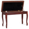 Solid wood piano bench with storage in brown, featuring PU leather upholstery and elegant curved legs for comfortable.