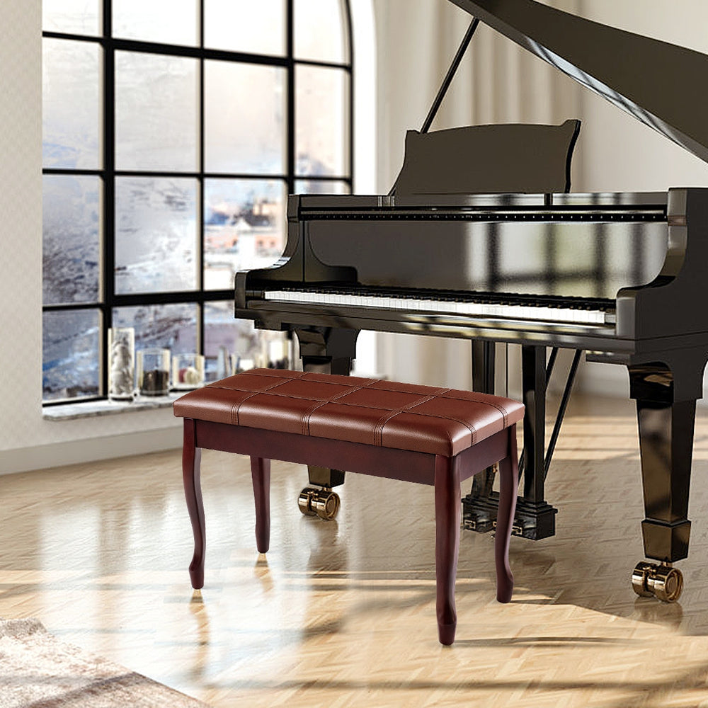 Solid Wood PU Leather Piano Bench with Storage-Brown - Gallery View 1 of 10