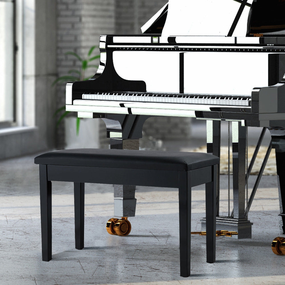 Solid Wood PU Leather Padded Piano Bench Keyboard Seat-Black - Gallery View 1 of 8