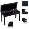 Black solid wood piano bench with PU leather padding, storage compartment, and noise-reduction pad for comfortable.