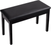 Black solid wood piano bench with PU leather padding, featuring a storage compartment for sheet music and books.