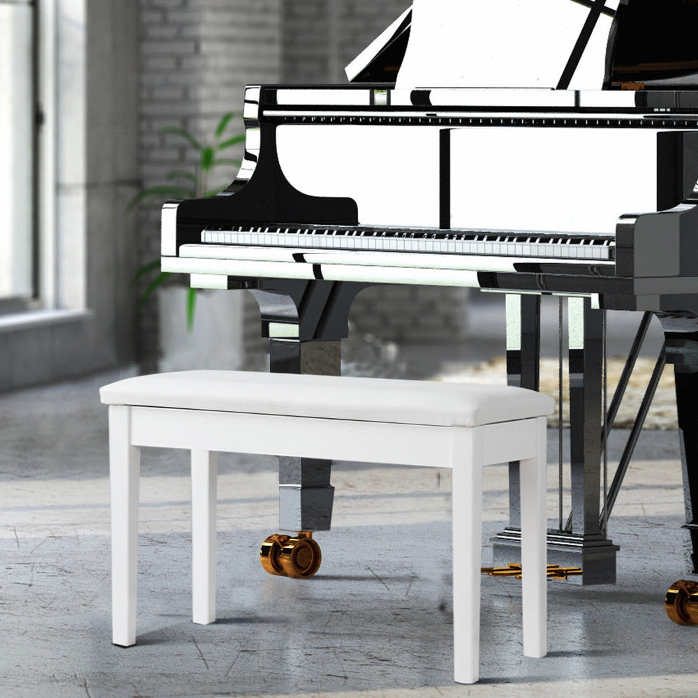 Solid Wood PU Leather Padded Piano Bench Keyboard Seat-White - Gallery View 1 of 9