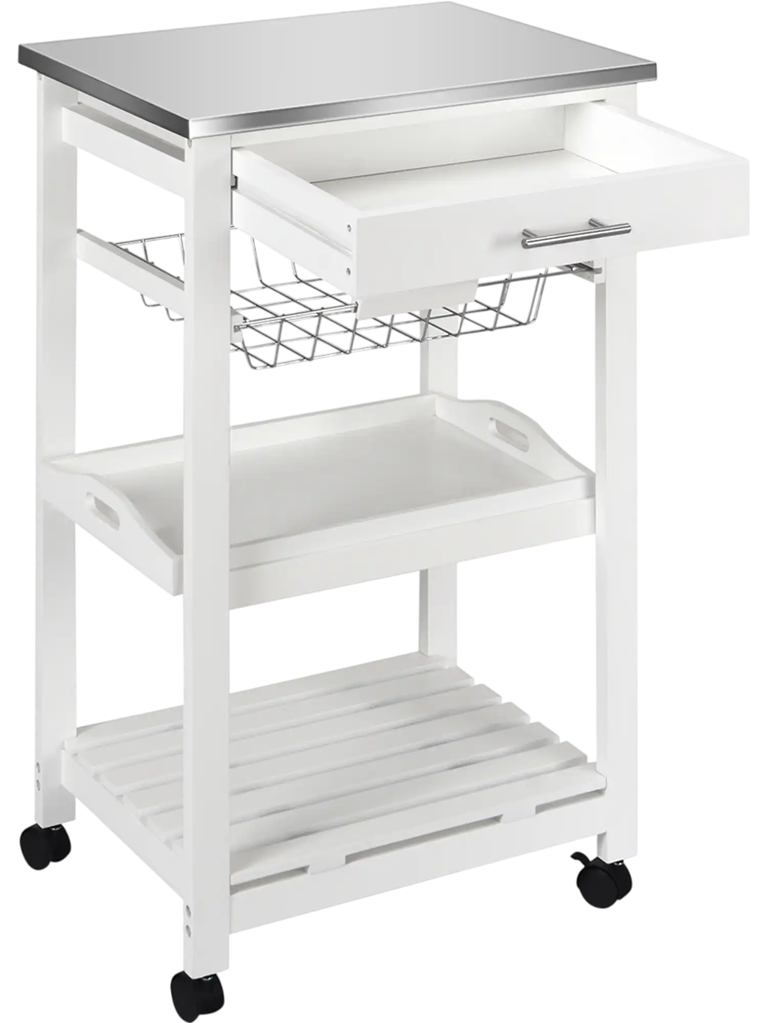 Costway Kitchen Rolling Island Cart Stainless Steel Top Basket 82954036 New