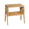 Bamboo nightstand with open storage shelf, compact design, perfect for living room or bedroom organization.