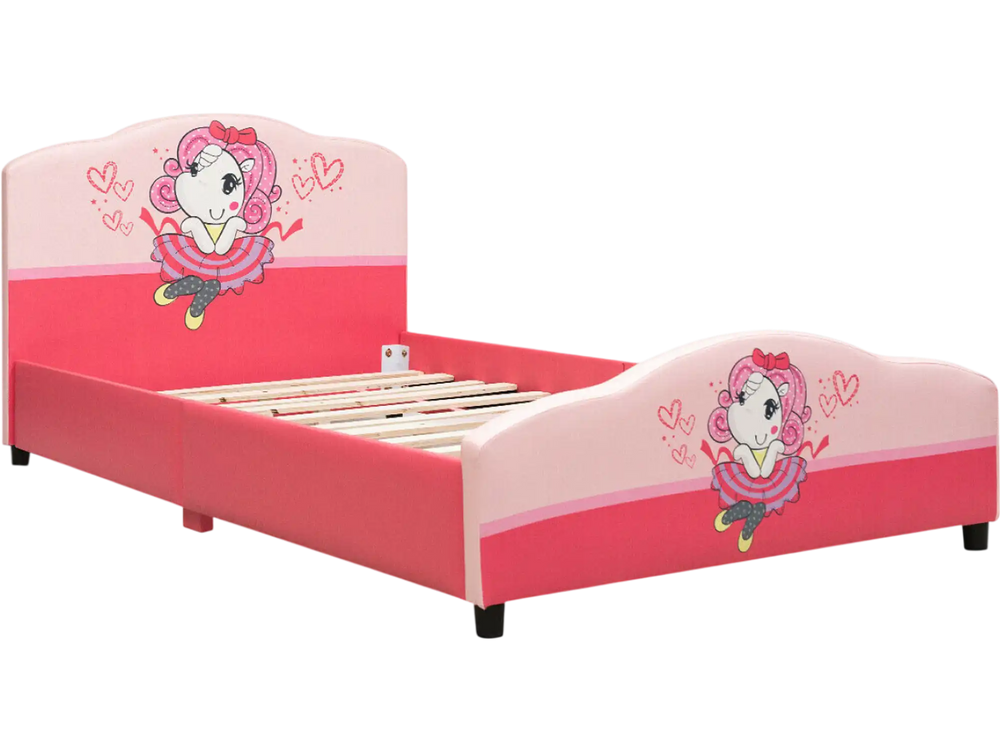 Kids Children Upholstered Platform Toddler Girl Pattern Bed