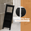 Bathroom wooden floor cabinet in black with anti-toppling design for safety, featuring three shelves and two drawers.