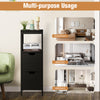 Black multifunction storage rack with three shelves and two drawers, ideal for bathroom, living room, or bedroom.