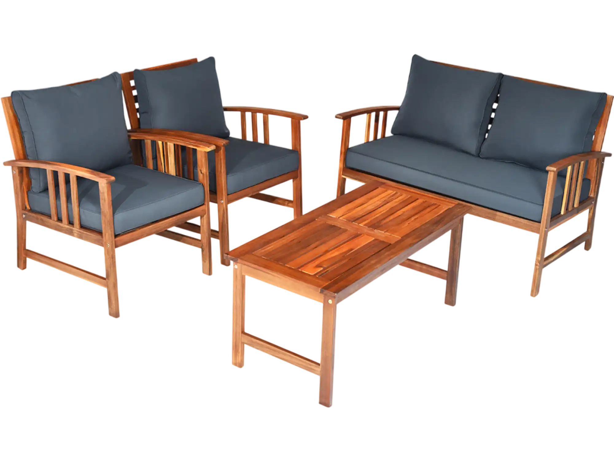 Costway 4-Piece Wooden Patio Sofa Chair Set w/ Cushion 35641720 New