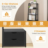 4-tier ladder bookshelf with 2 drawers in black, ideal for storing books and decor in any room.