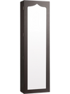 Full-length brown mirror jewelry armoire with 5 LED lights, wall-mounted or door-hanging for organized storage.