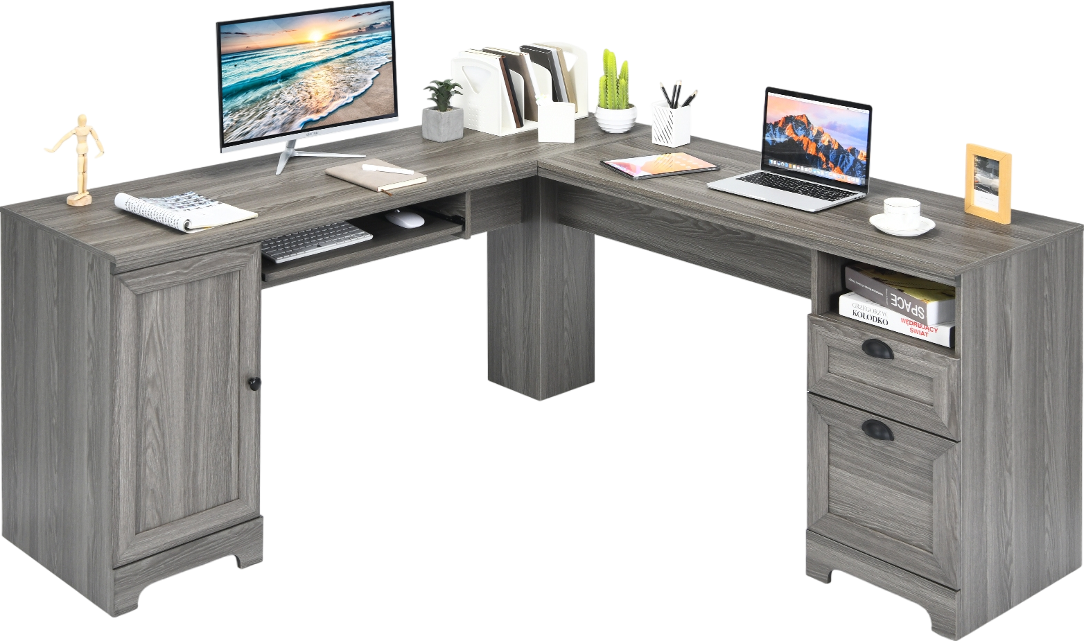 Costway L-Shaped Computer Desk Workstation with Drawers 66