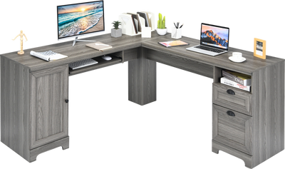 Costway L-Shaped Computer Desk Workstation with Drawers 66