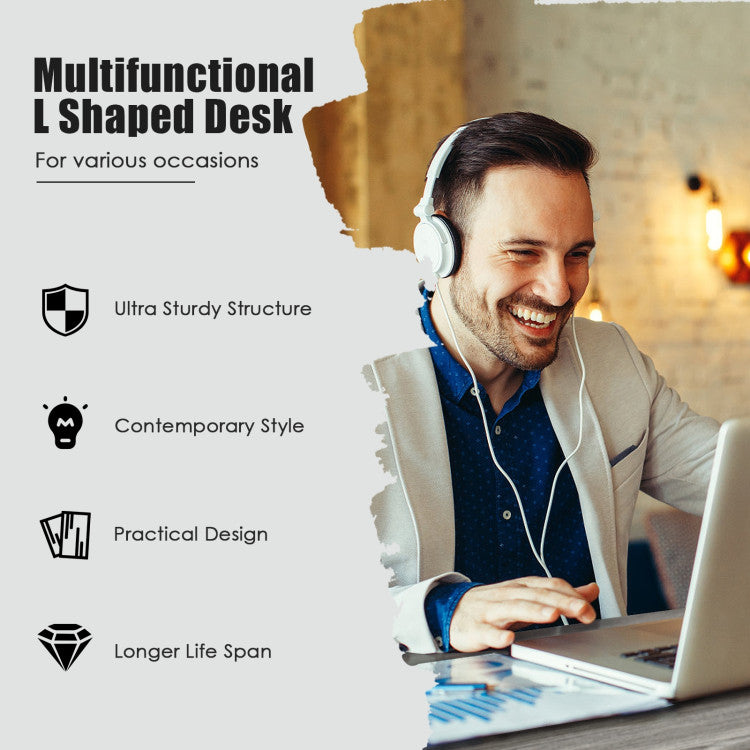 Costway L-Shaped Computer Desk Workstation with Drawers 66" x 66" New