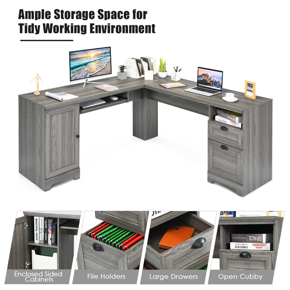 Costway L-Shaped Computer Desk Workstation with Drawers 66" x 66" New