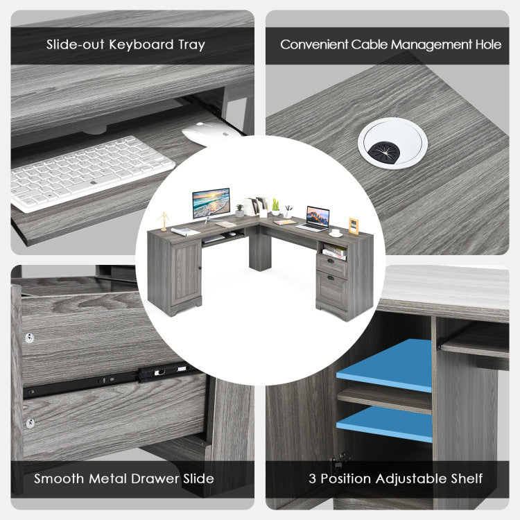Costway L-Shaped Computer Desk Workstation with Drawers 66" x 66" New