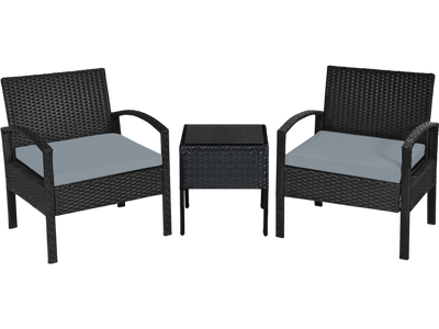 Costway 3-Pc Outdoor Rattan Patio Conversation Set w/ Seat Cushions 83926715 New