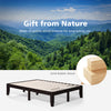 Brown 14-inch full-size wood platform bed frame with solid rubber wood slats, designed for stability and under-bed.