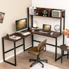 Reversible L-Shaped Corner Desk with Storage Bookshelf-Dark Brown - Gallery View 1 of 10