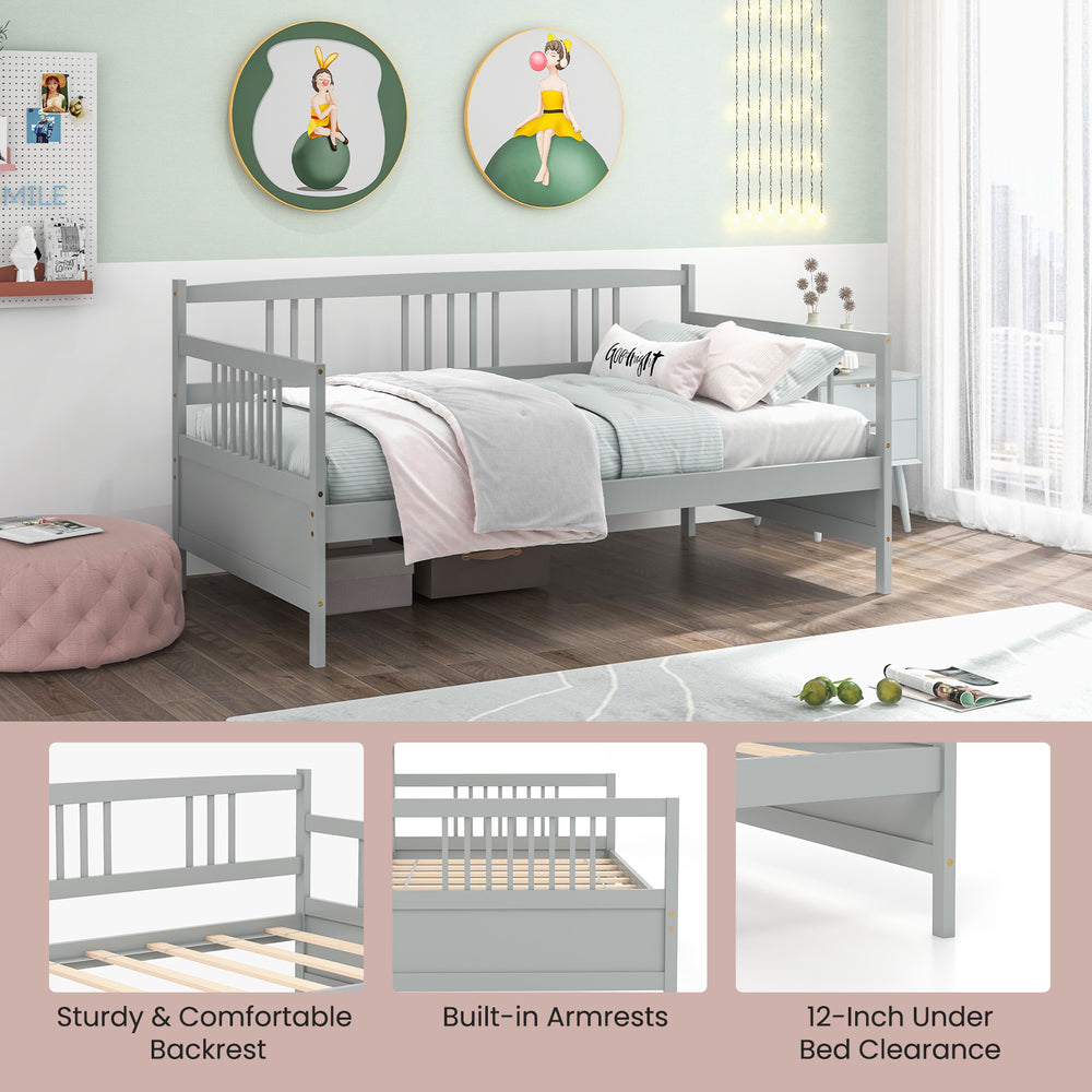 Costway Twin Size Daybed Frame with Wooden Slats Support New